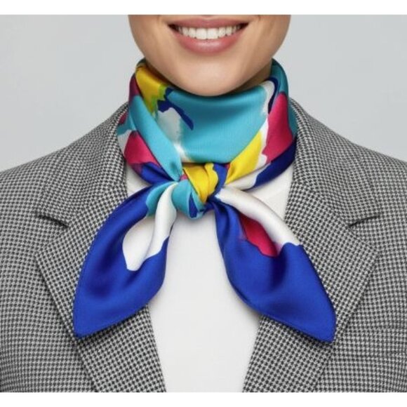 ❤️Elegant Bandana Square Scarf Silky Satin Soft Bright Blue Colorful Abstract❤️ - Picture 1 of 6